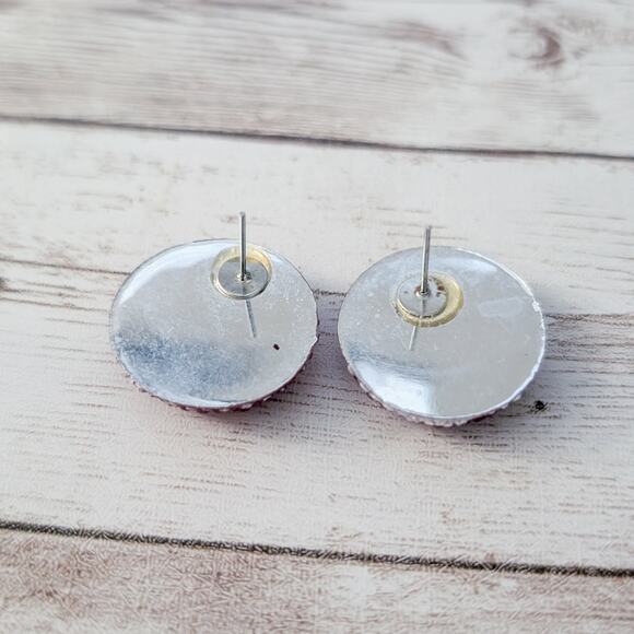 Vintage Stud Earrings Red Circle - Picture 5 of 6